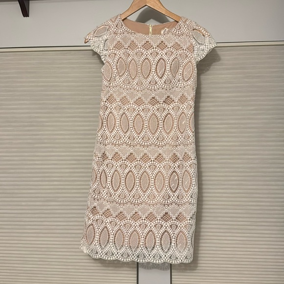 Eliza J white lace short sleeve dress with tan lining! - Picture 1 of 3